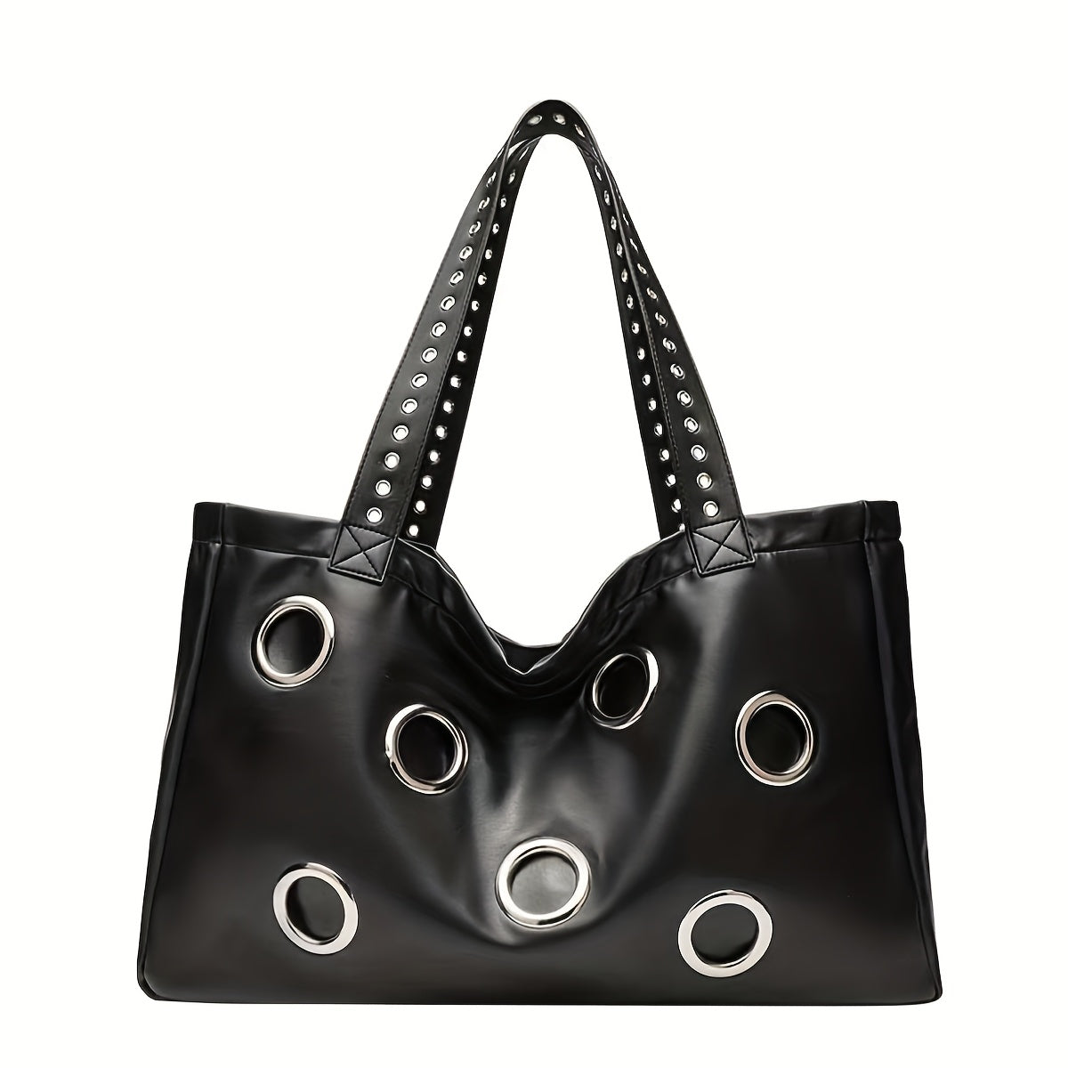 Vintage Large Capacity Rivet Eyelet Decor Underarm Shoulder Bag, Fashionable Large Capacity Rivet Eyelet Decor Handbag, Large Capacity Punk Style Rivet Decor Tote Bag, High-Quality PU Material, Extra Large Capacity, Rivet Eye