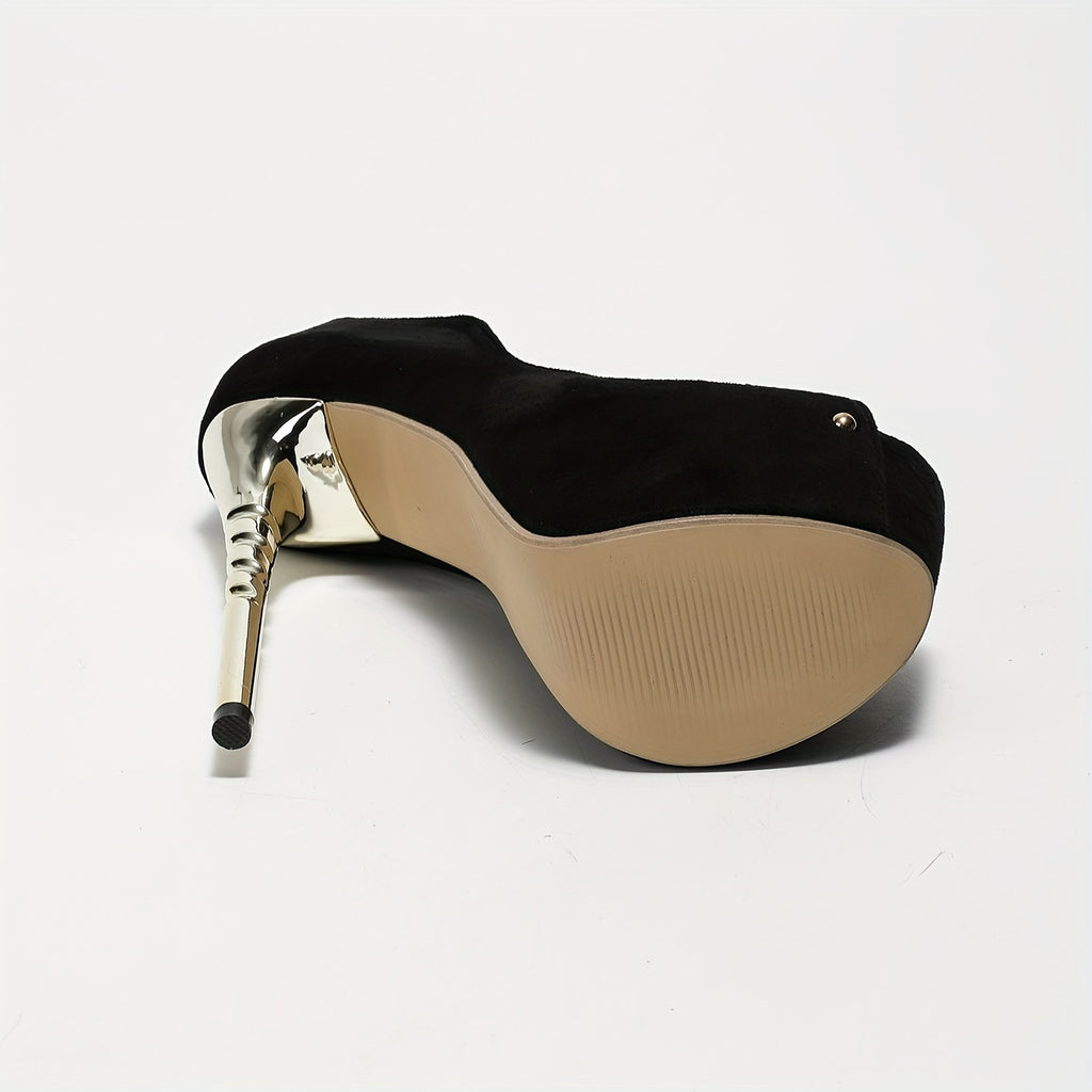 Elegant Black  High Heels with Pearl Accents