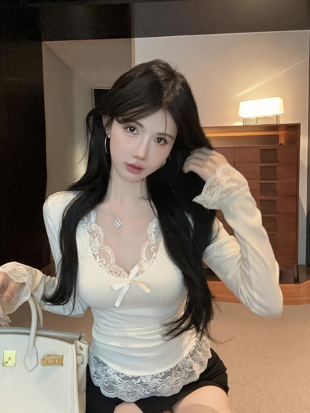 Lace Trim Long Sleeve T-Shirt