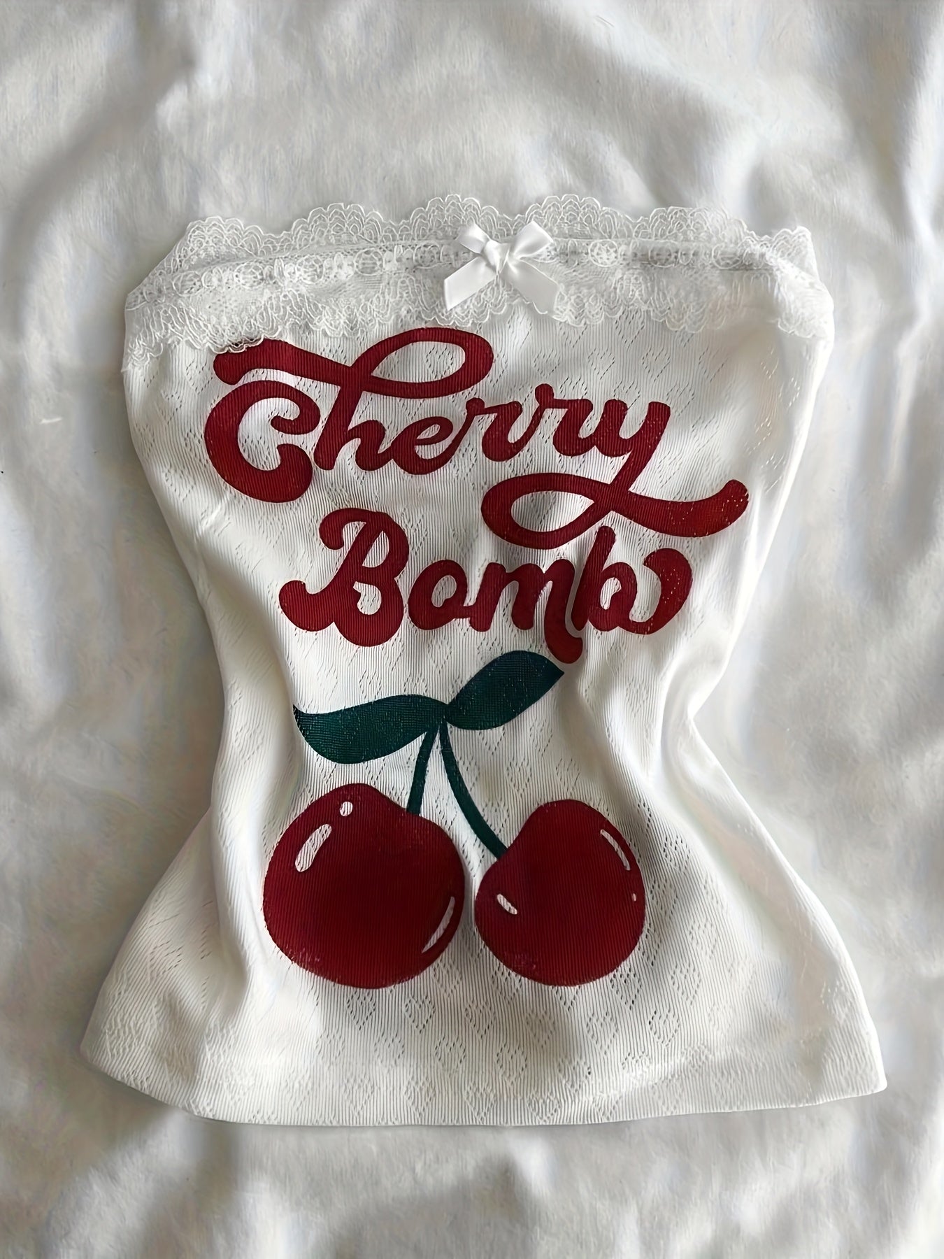 Cherry Bomb Lace Trim Strapless Tube Top