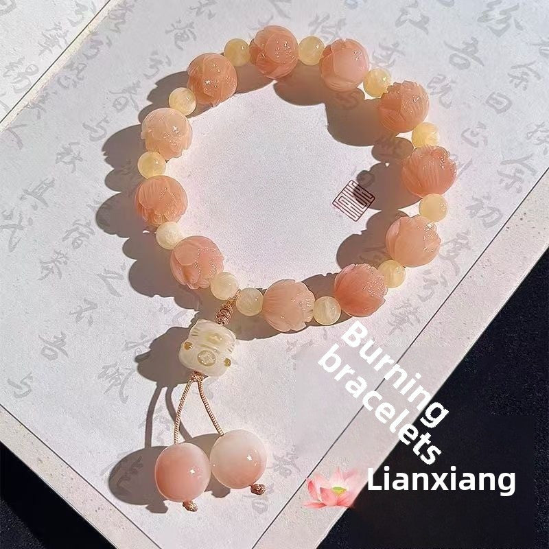 Peach Blossom Koi Bracelet with Floral Charm