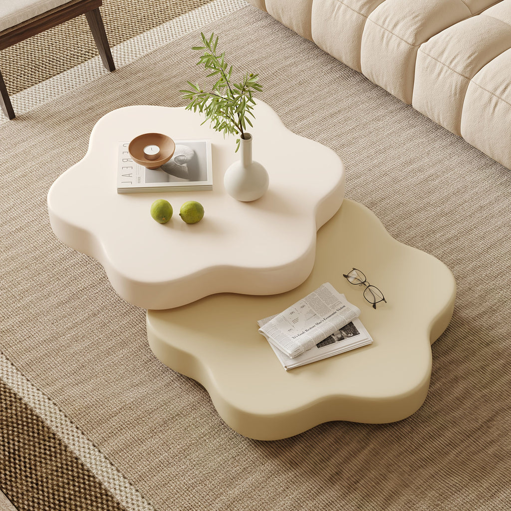 1pcs Italian cream style light luxury modern coffee table, flower double layer rotatable living room small household table, creative design sofa side table