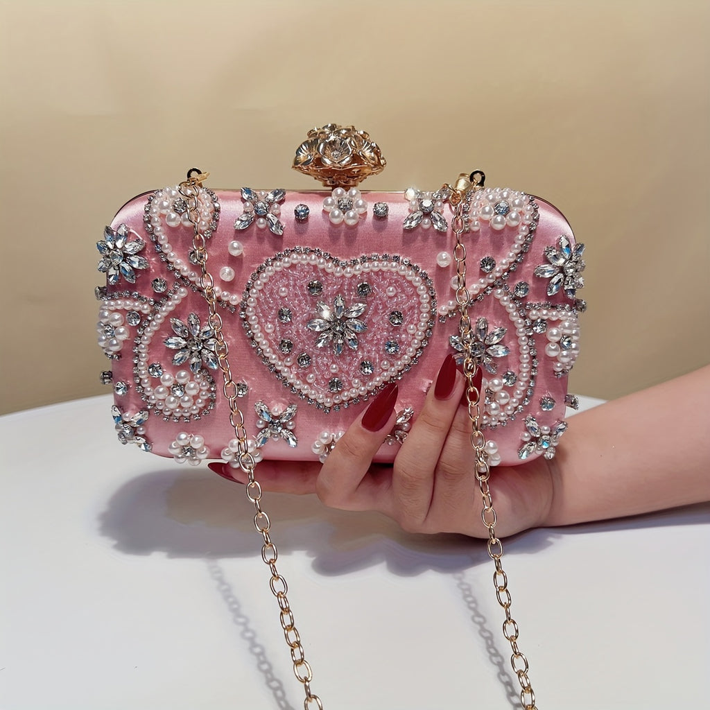 Beaded Clutch Handbag with Detachable Strap