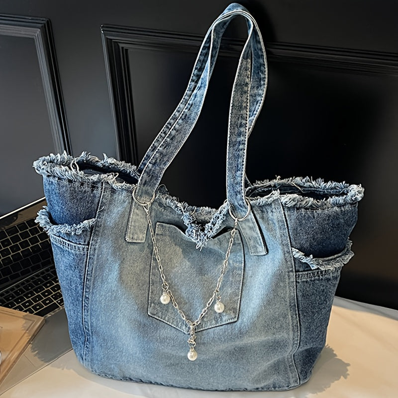 Solid Color Versatile Tassel Pendant Shoulder Bag