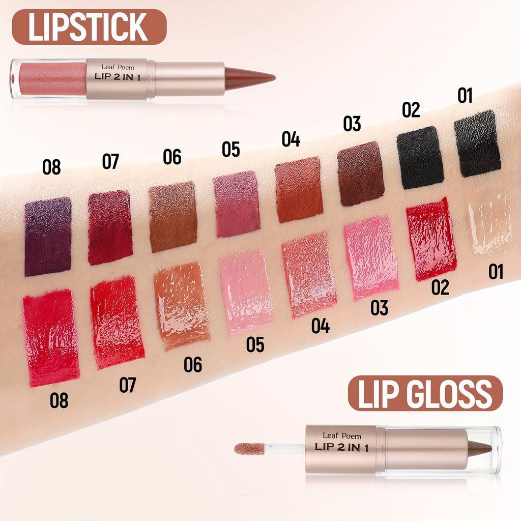 Double Effect Matte Gloss Lipstick, 2-in-1 Dual-Ended Lip Gloss & Lipstick