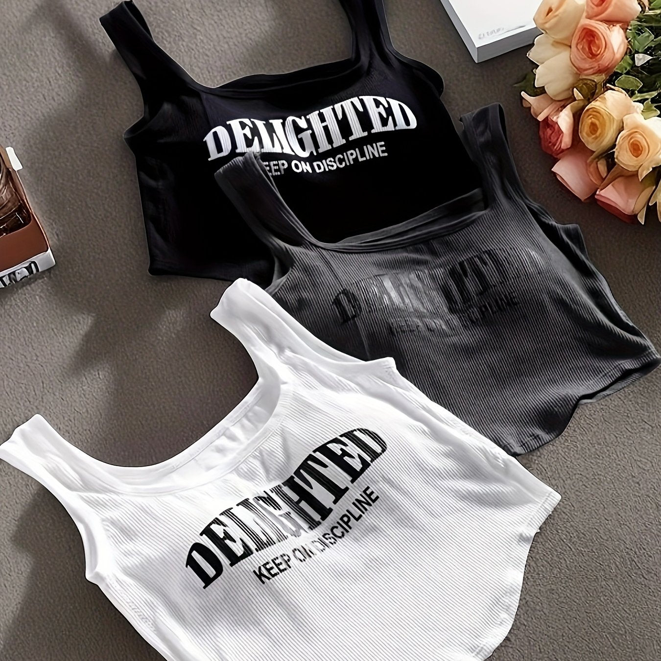 3pcs Casual Knit Fabric Sleeveless Tops with Built-In Non-removable Padding