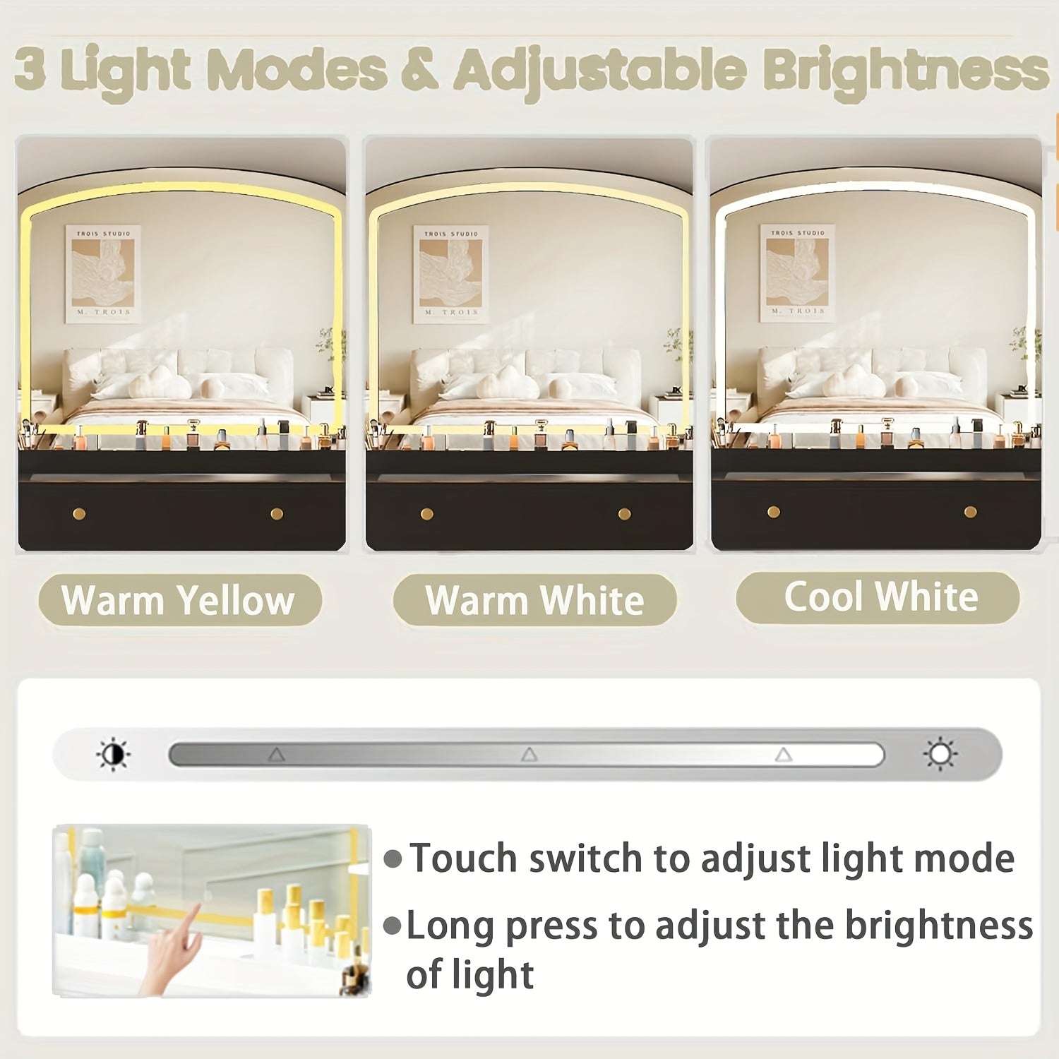 Modern White Makeup Vanity Desk with Large LED Mirror & Charging Station