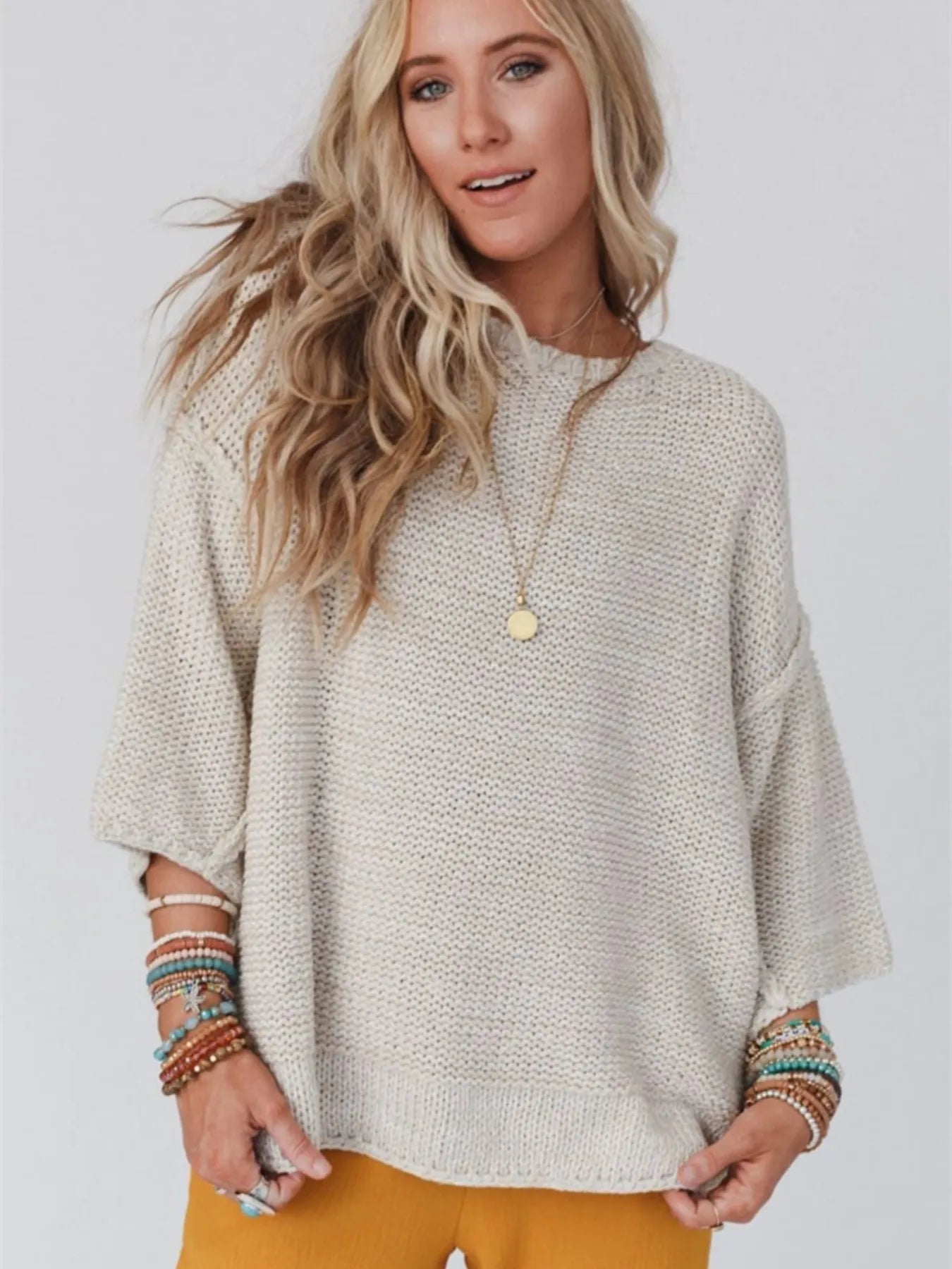 Round Neck Oversized Knit Top with Relaxed Fit