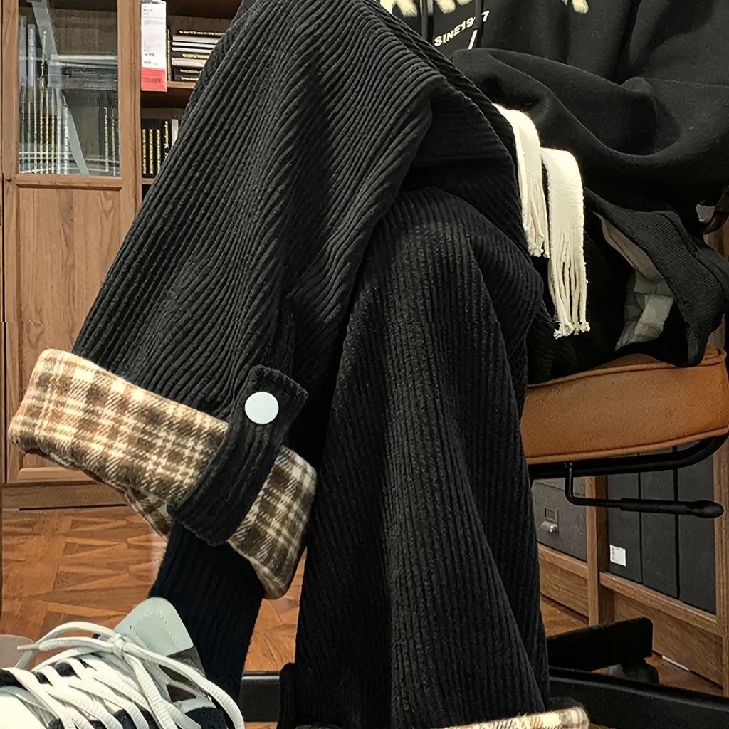 Women's Spring and Autumn Plaid Flared Pants Korean Style Loose Straight Leg Trousers