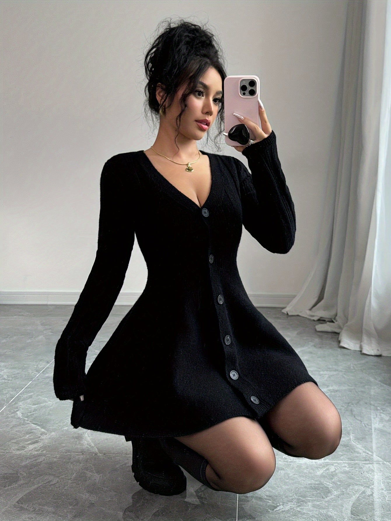 Women's Elegant Chic Cardigan Sweater - Cinched Waist with Front Button Closure, Non-Transparent Layering Piece for Everyday & Formal Outfits - Autumn/Winter Sweater in Black & All Colors - Women's Clothing, Cute Sweater, Win
