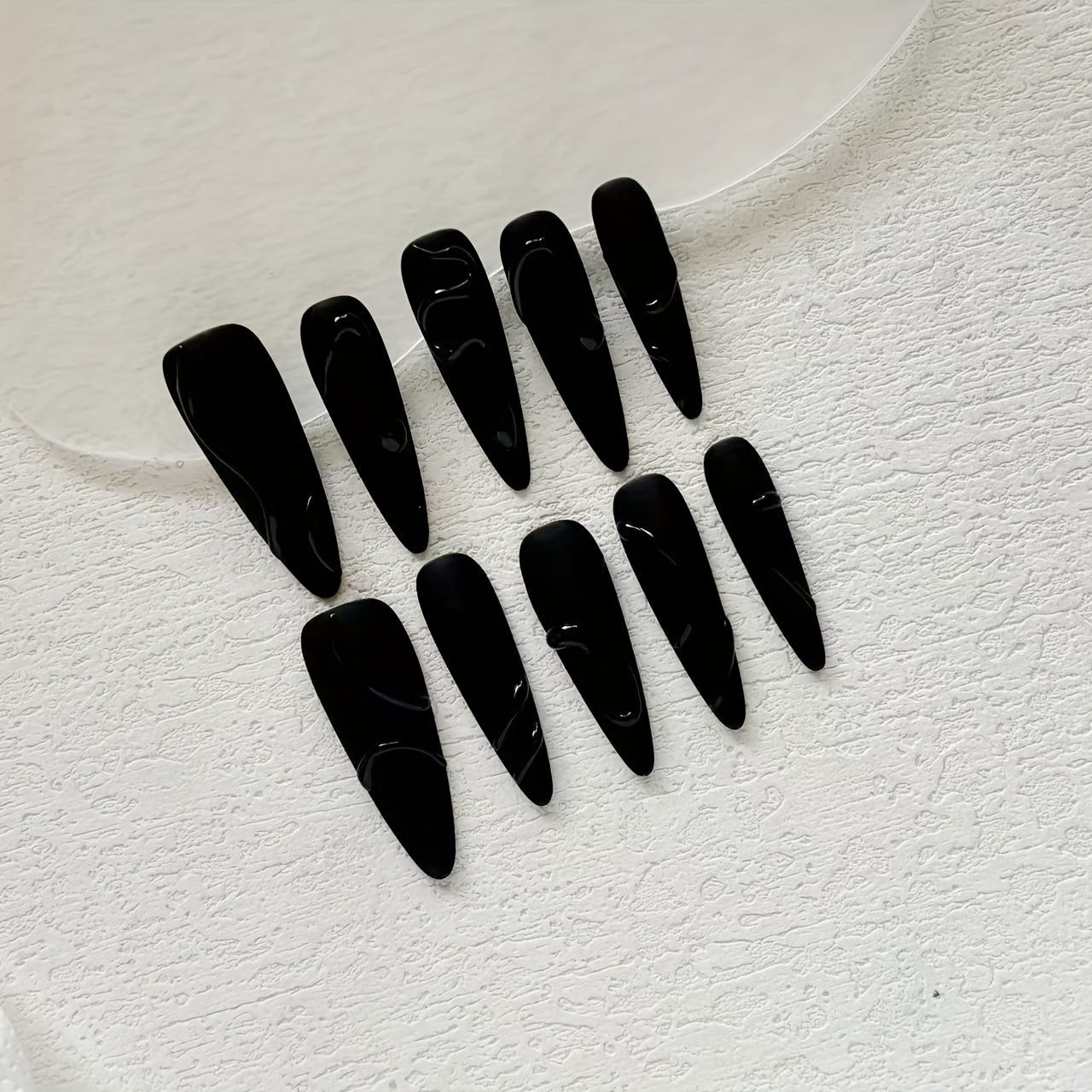 10pcs Handmade Press-On Nails - Black Matte Finish with 3D Purple Snake Design