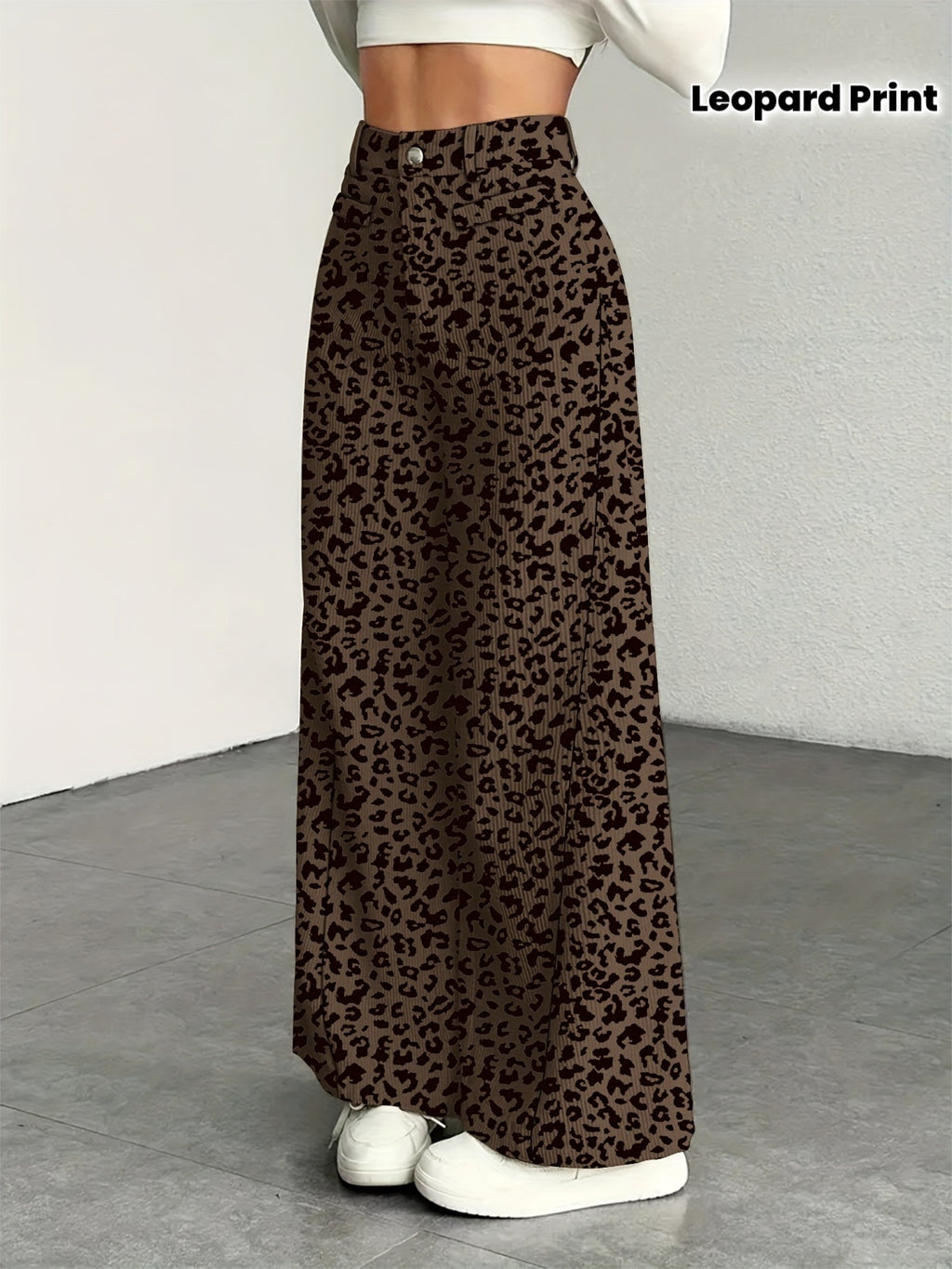 Leopard Print Corduroy High-Waisted Wide-Leg Pants