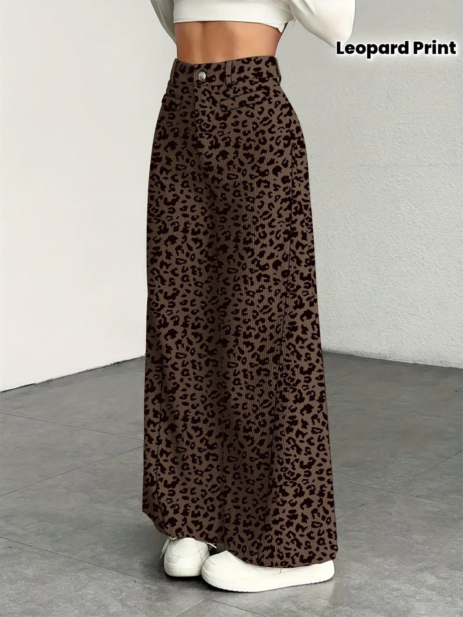 Leopard Print Corduroy High-Waisted Wide-Leg Pants