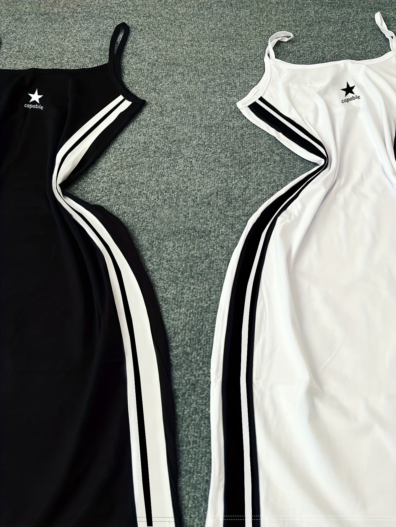 {2pcs} Star Pattern Color Block Thin Strap Sleeveless Dress