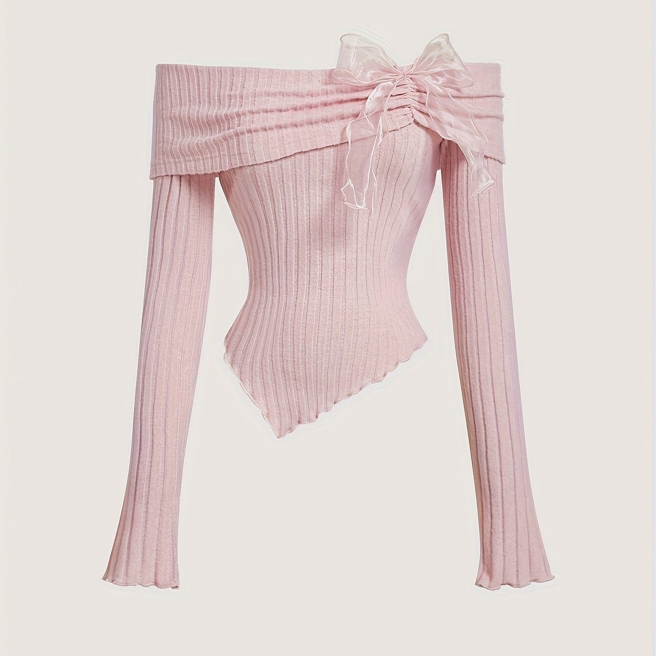 Off-Shoulder Ribbon Long Sleeve T-Shirt