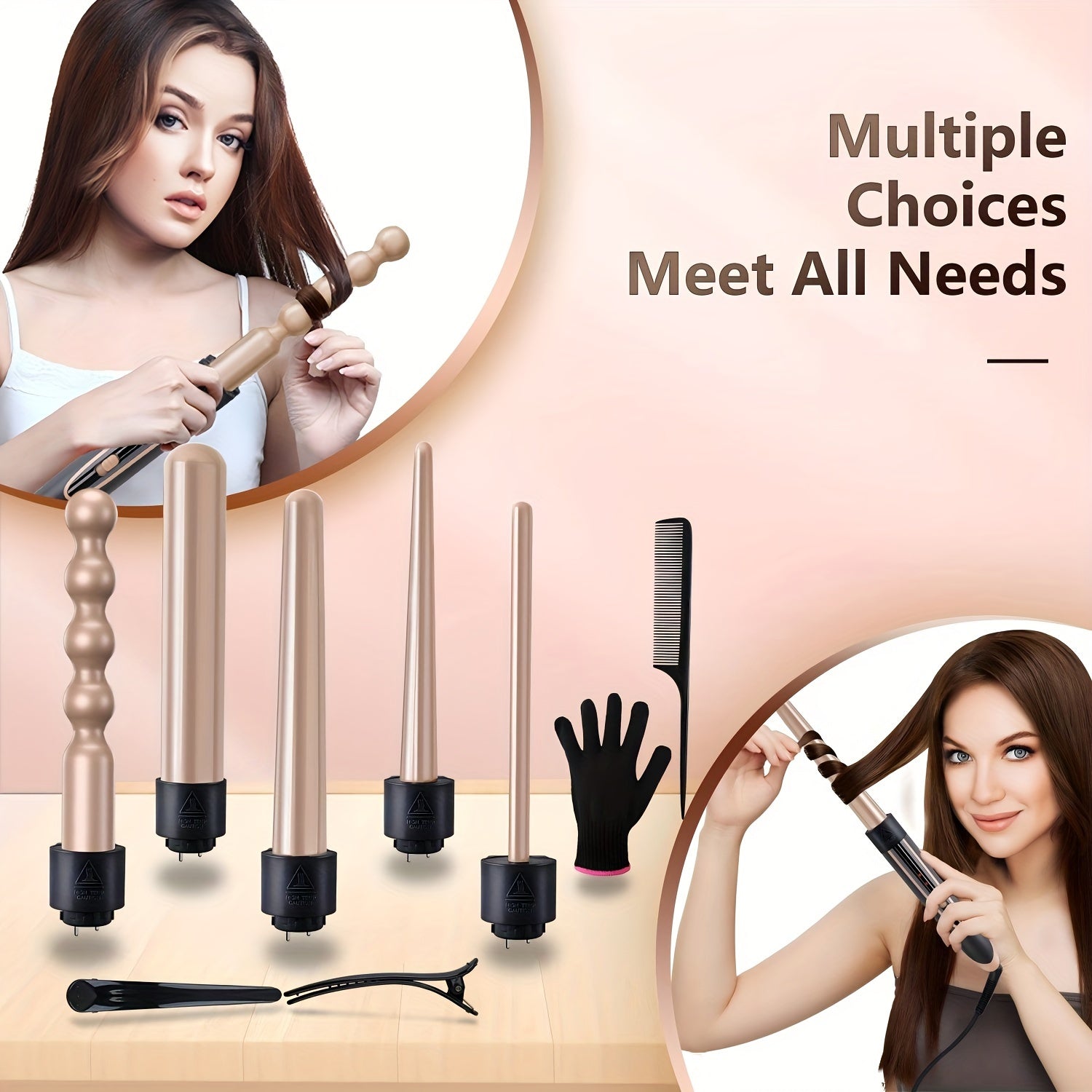 Hair Curling Wand 5in 1 Hair Curlers Iron Set 0.4" - 1.25" with 5 Ceramic Interchangeable Barrel