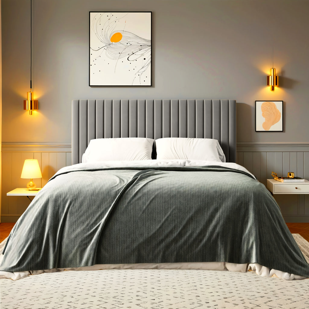 Modern Velvet Upholstered Bed Frame with Adjustable Headboard