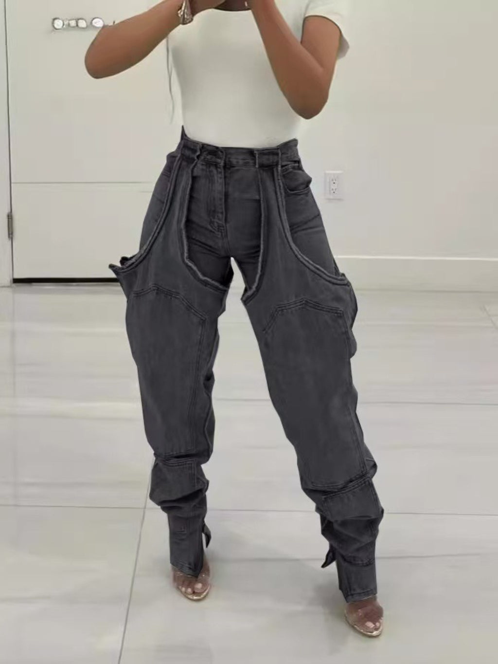 High-Waisted Distressed Jeans