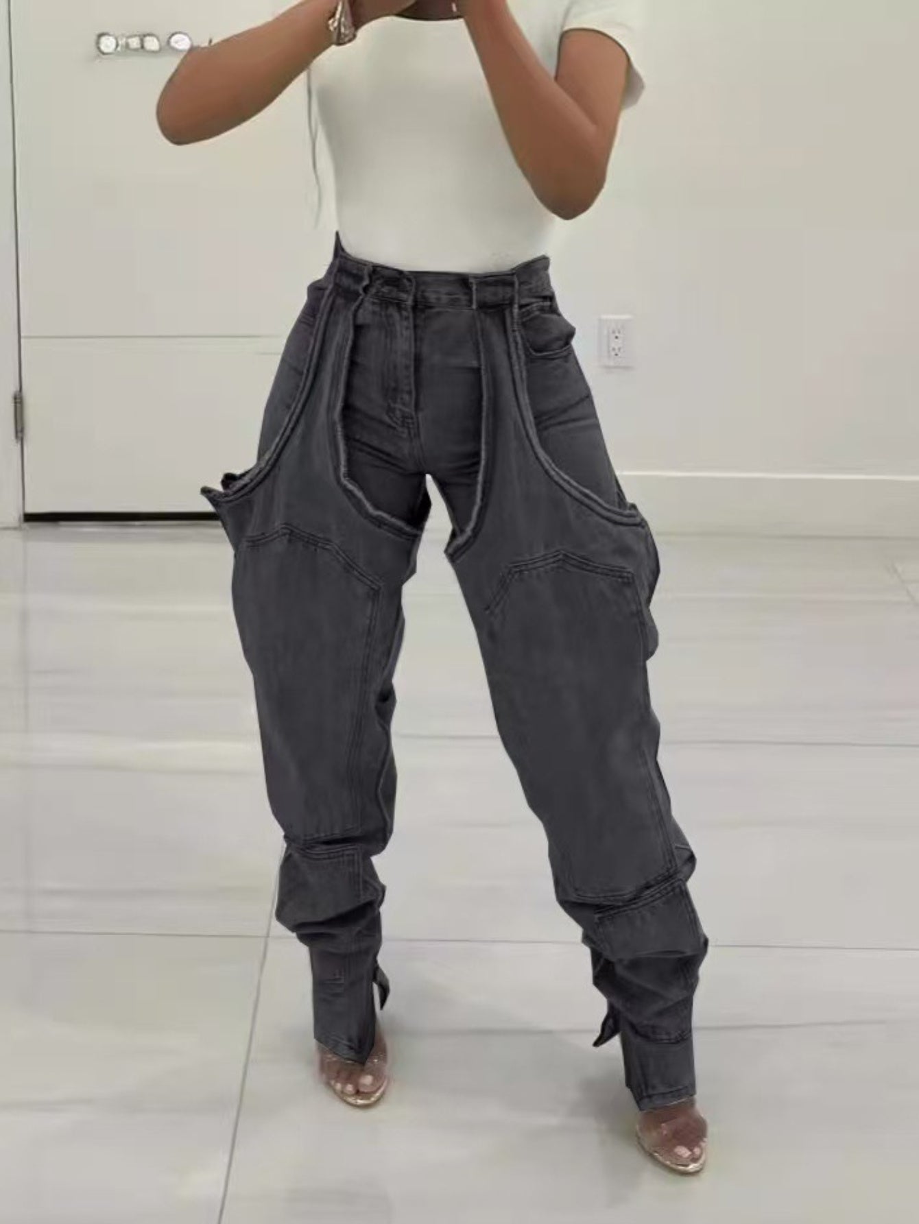 High-Waisted Distressed Jeans