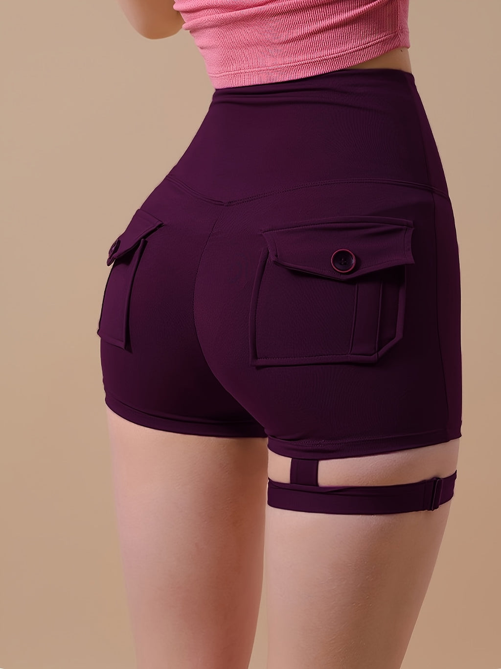 High-Waist Cargo Shorts with Peach Hip Design