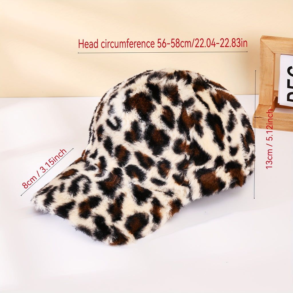 Leopard-Print Plush Baseball Cap