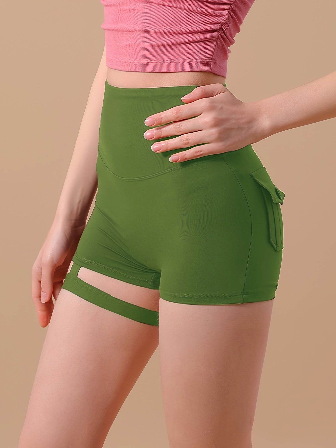 High-Waist Cargo Shorts with Peach Hip Design