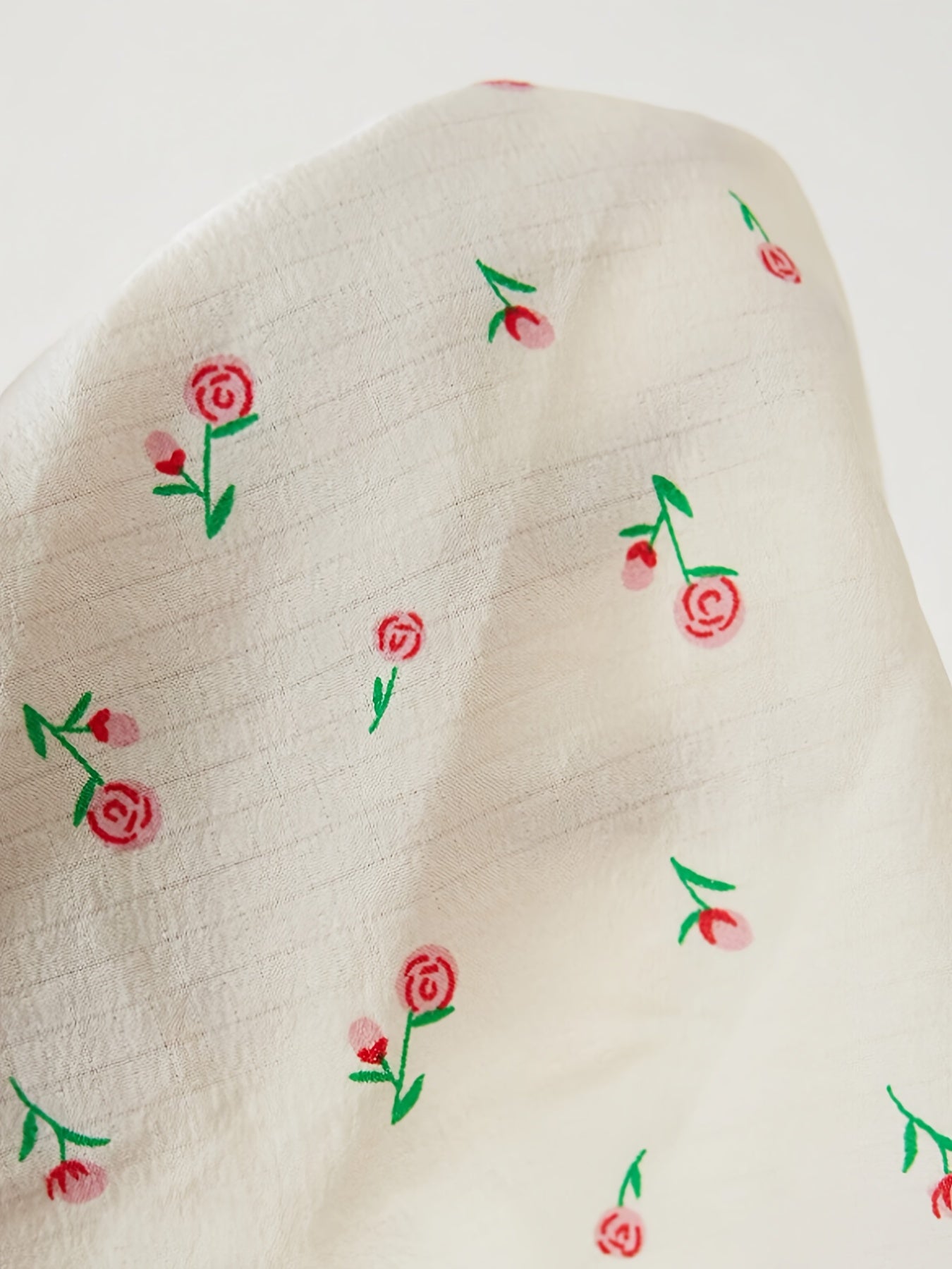 Casual Loose Floral Print Square Neck Bow Decor Pleated Hem Ruffle Edge Short Sleeve Top Set