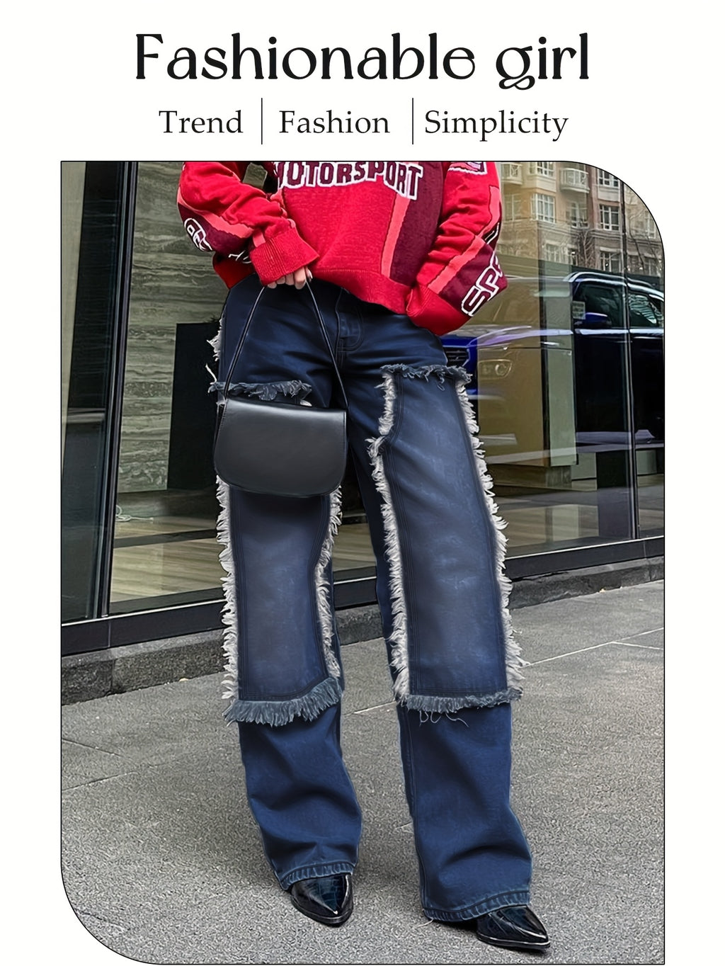 Low-Rise Straight-Leg Jeans with Fur-Like Patchwork Hem