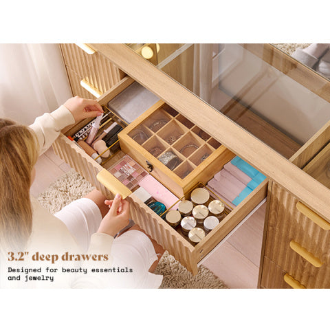 Fluted Vanity Desk With Large Mirror