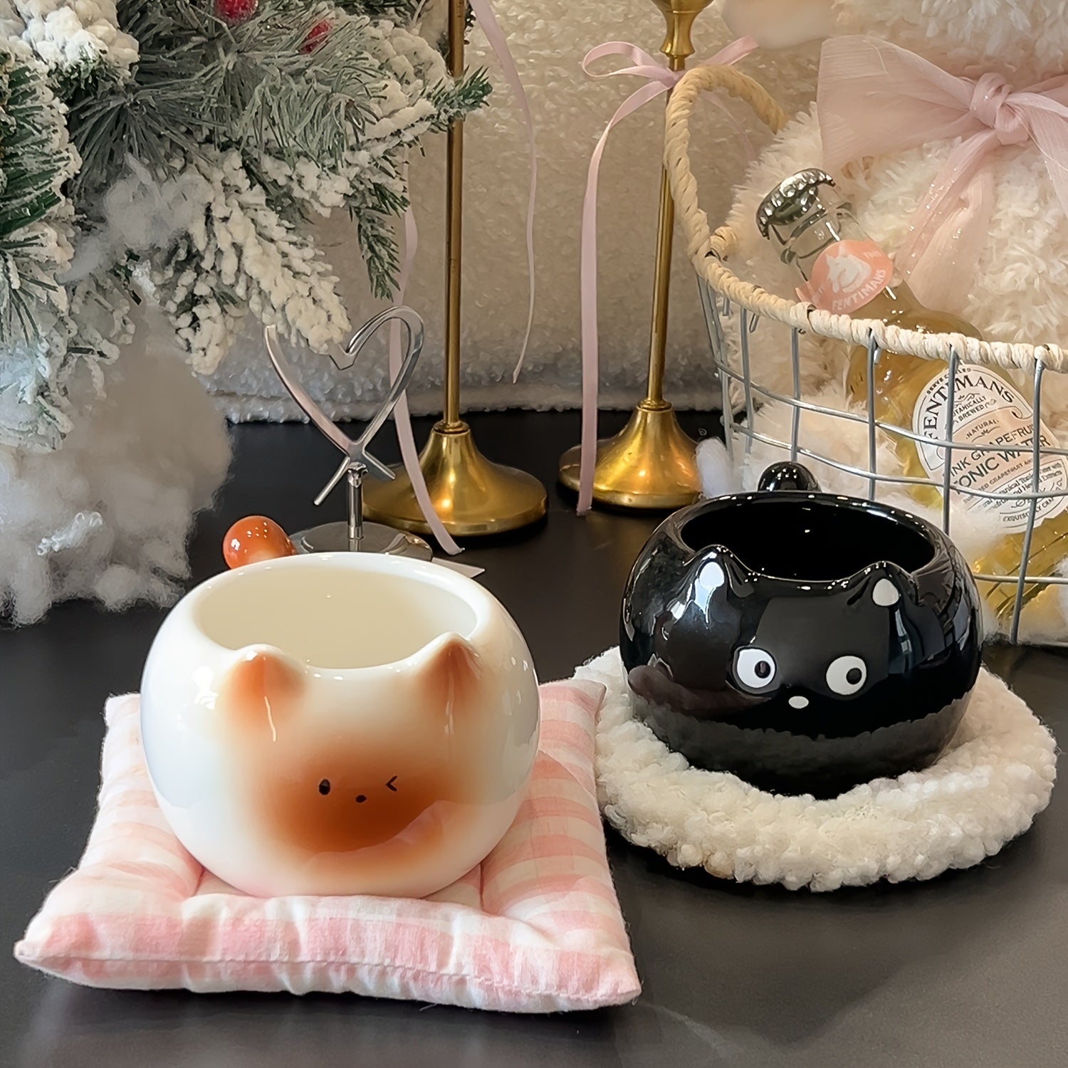 {1/2pcs} Cat-shaped Ceramic Mug, with a Bread-shaped Stirring Stick
