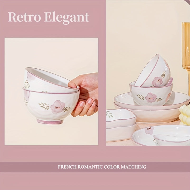 6/8/14pcs Ceramic Tableware, Underglaze Colored Ceramic Tableware Bowls And Plates