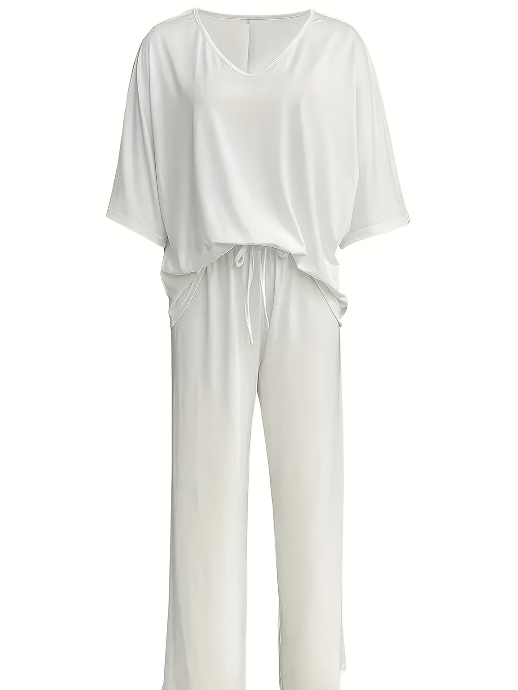 Solid Color V-Neck Casual Suit