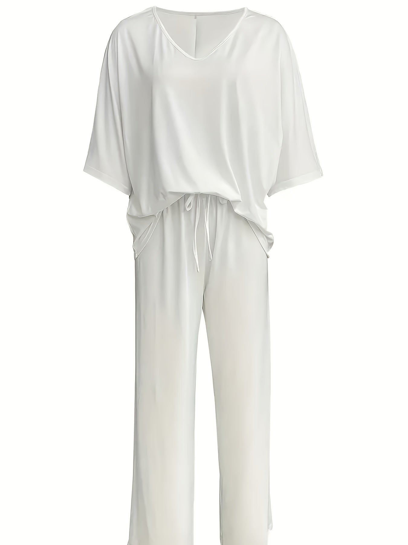 Solid Color V-Neck Casual Suit