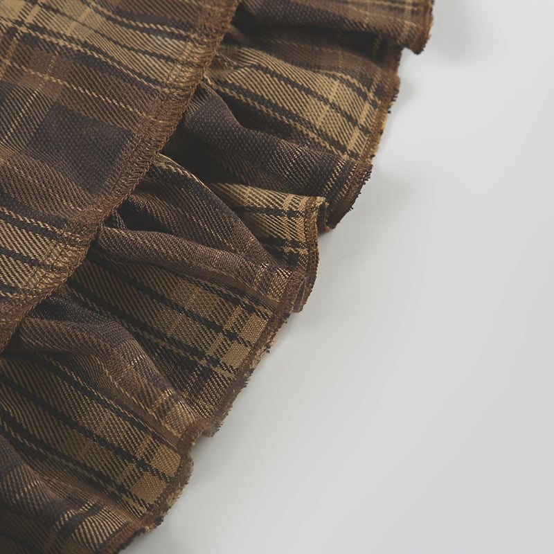 Brown Plaid Mini Skirt