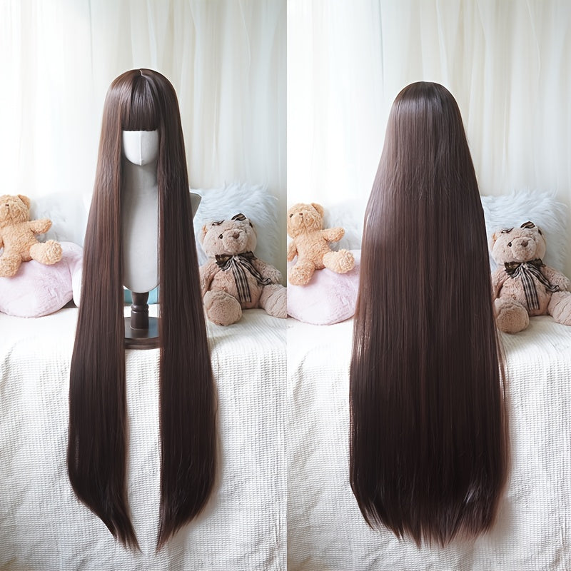 48-Inch Long Straight Wig with Bangs