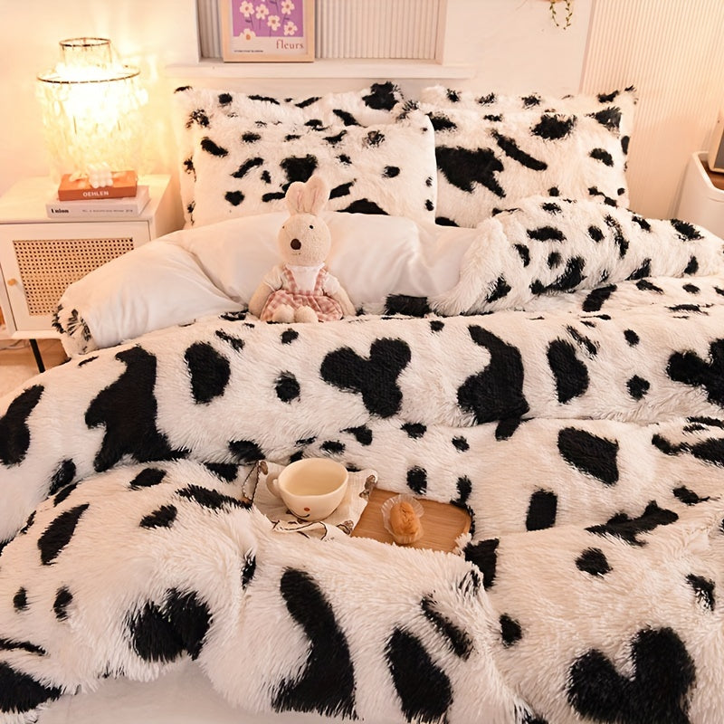 {3pcs} Leopard Print Plush Duvet Cover Set, Includes 1 Faux Fur Duvet Cover And 2 Pillowcases