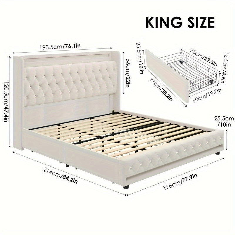 Bed Frame with Outlets and USB Ports