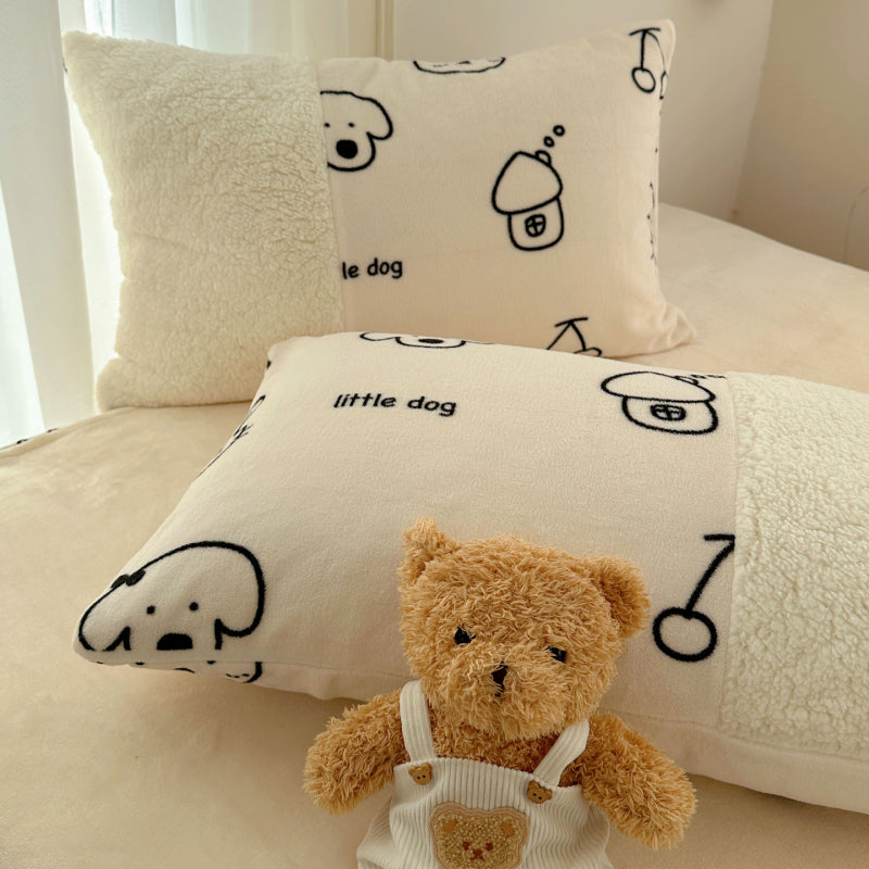 {3/4pcs} Cartoon Lambskin + Milk Velvet Set