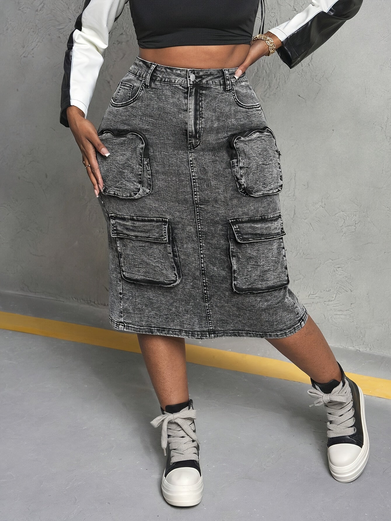 High Waist Stretchy Cargo Skirt