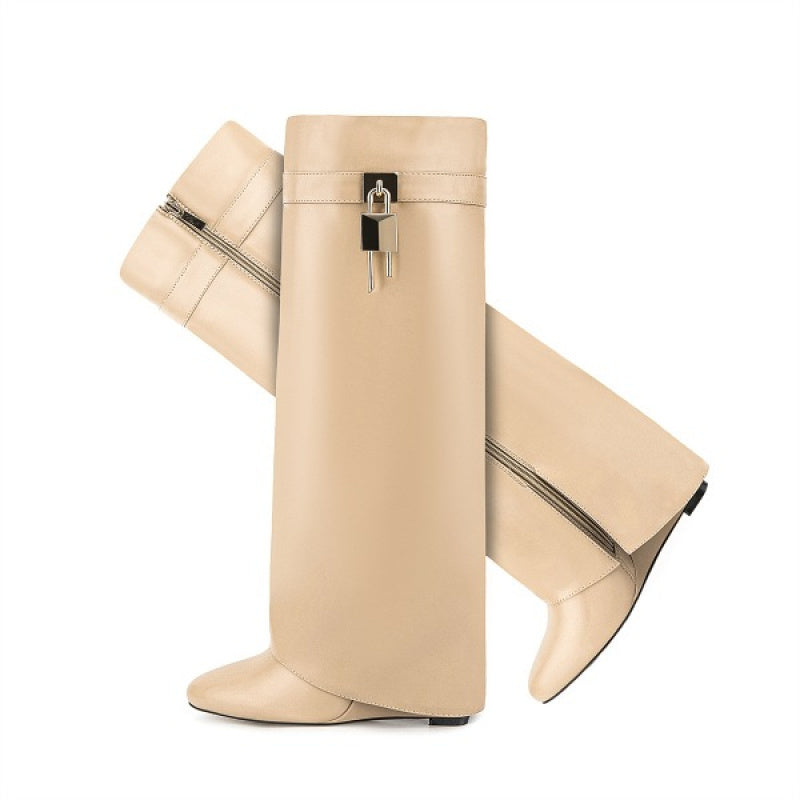 Chunky Block Heel Knee-High Boots with Full-Zipper Closure