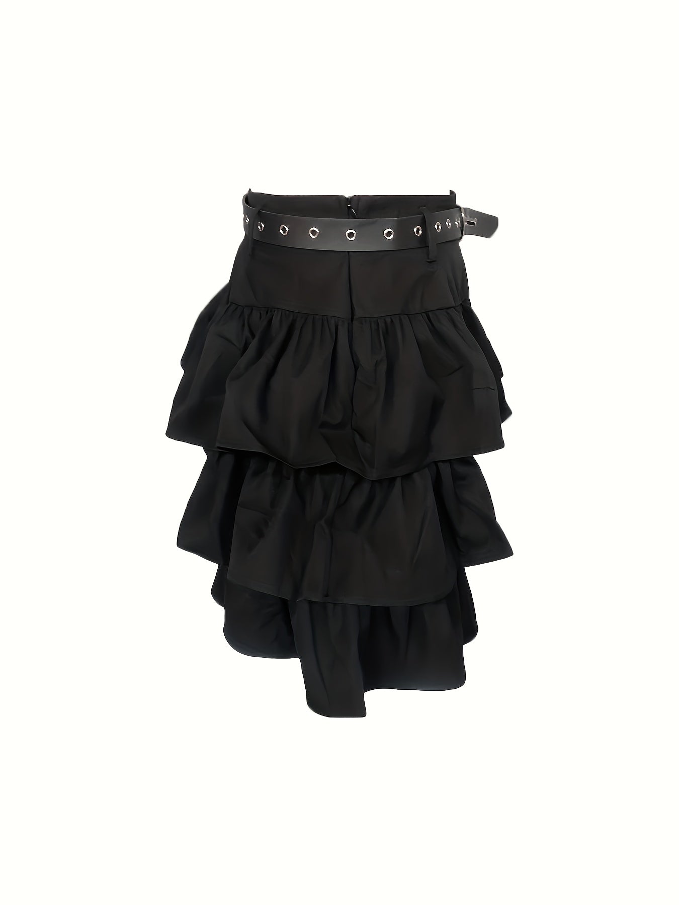 High-Waisted Flared A-Line Mini Skirt with Belt Buckle & Chain Strap