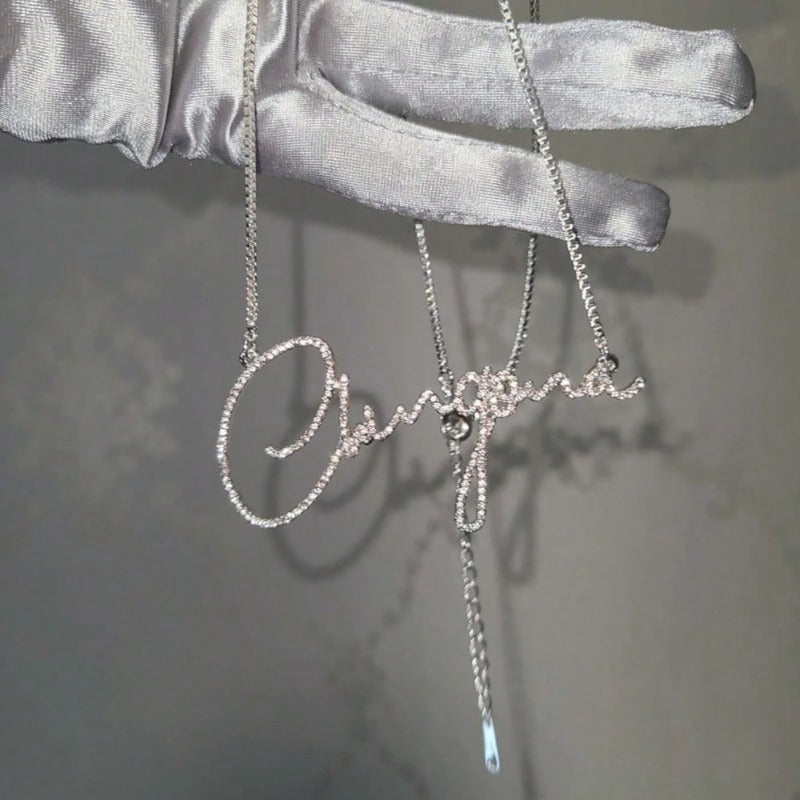 Personalized Bling Name Necklace - Custom Text/Message Pendant with Elegant Cursive/Script Lettering, Shiny Box Chain, Durable Jewelry for Women & Couples - Custom Name/Message, Anniversary, Birthday, Valentine'S Gift, Everyd