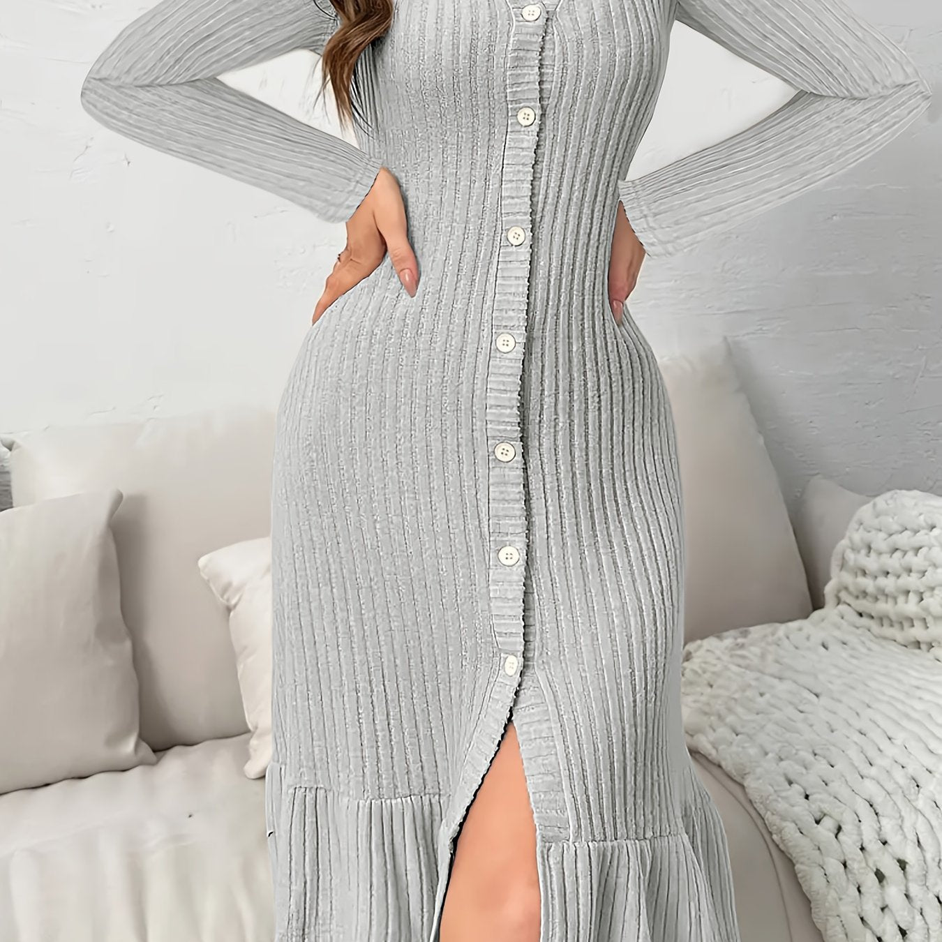 V-Neck Long Sleeve Dress