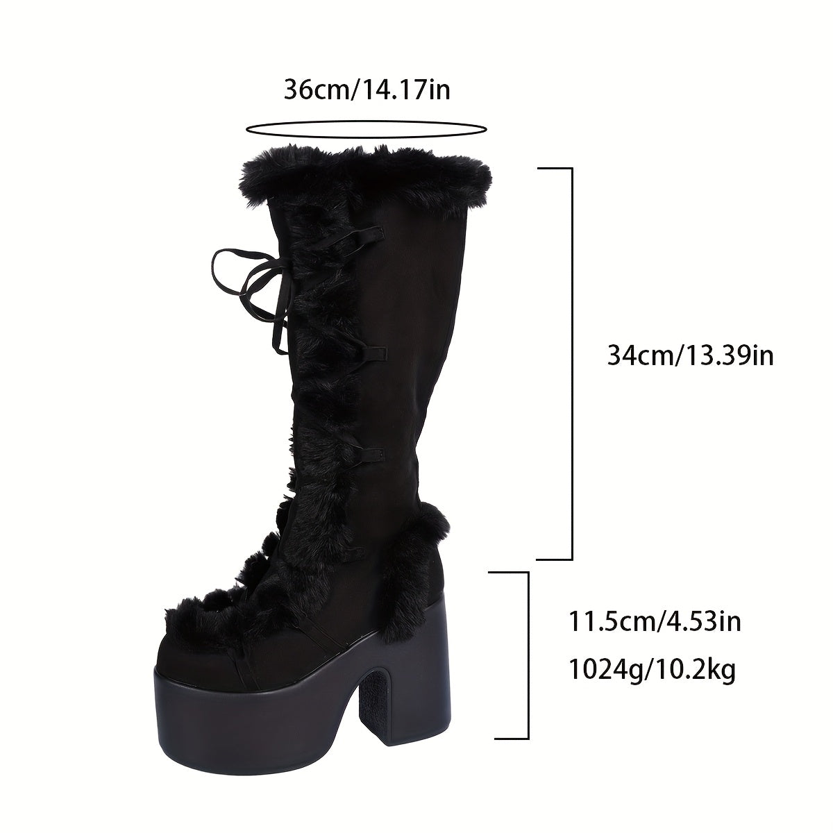 Plush Faux Fur-Front High-Top Snow Boots with Thick Platform Sole & Round Toe