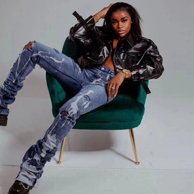 High-Waist Ripped Jeans