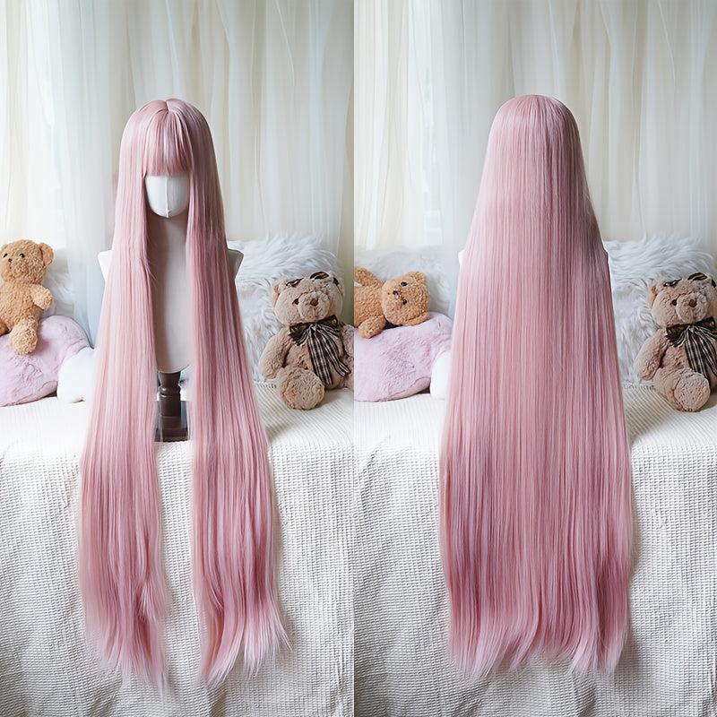 48-Inch Long Straight Wig with Bangs
