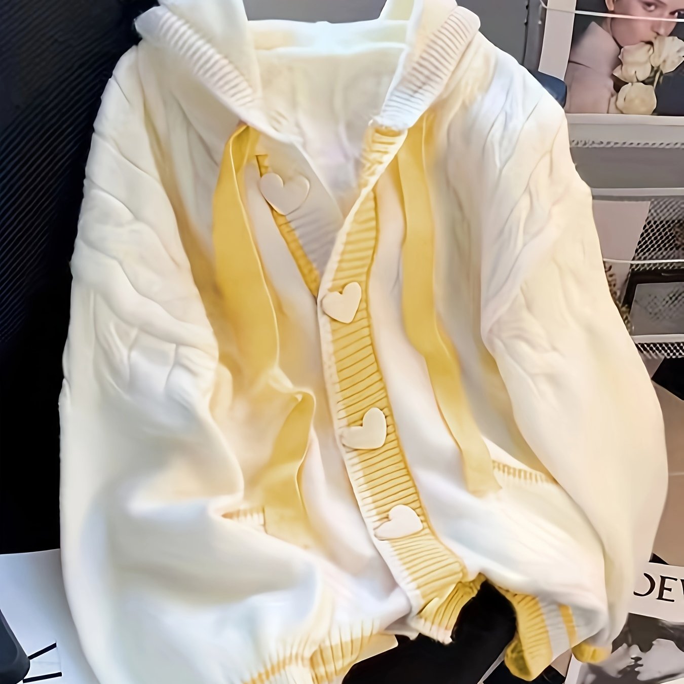 Women'S Hooded Cardigan - Pastel Pink & white colorblock Sweater, Button-Front Closure, Loose Fit Open Front Sweater for Fall/Winter, Everyday & Formal Outfits - Women'S Sweater Coat, Cardigan Sweater, Casual Layering Piece,