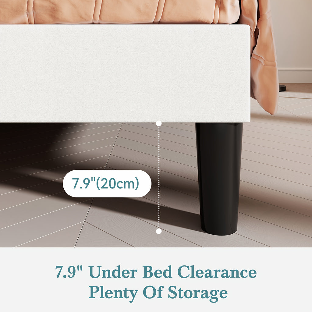 Modern Velvet Upholstered Bed Frame with Adjustable Headboard