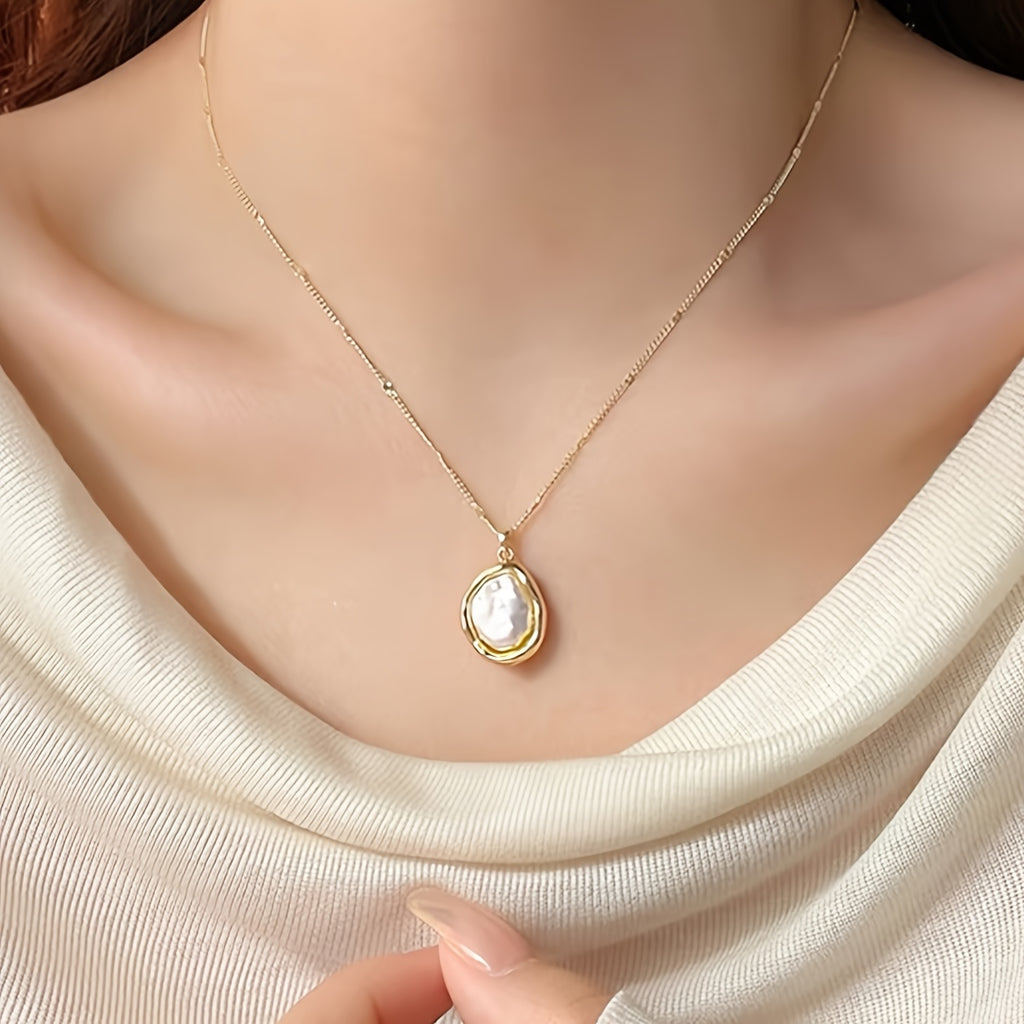 Copper Imitation Pearl Pendant Necklace