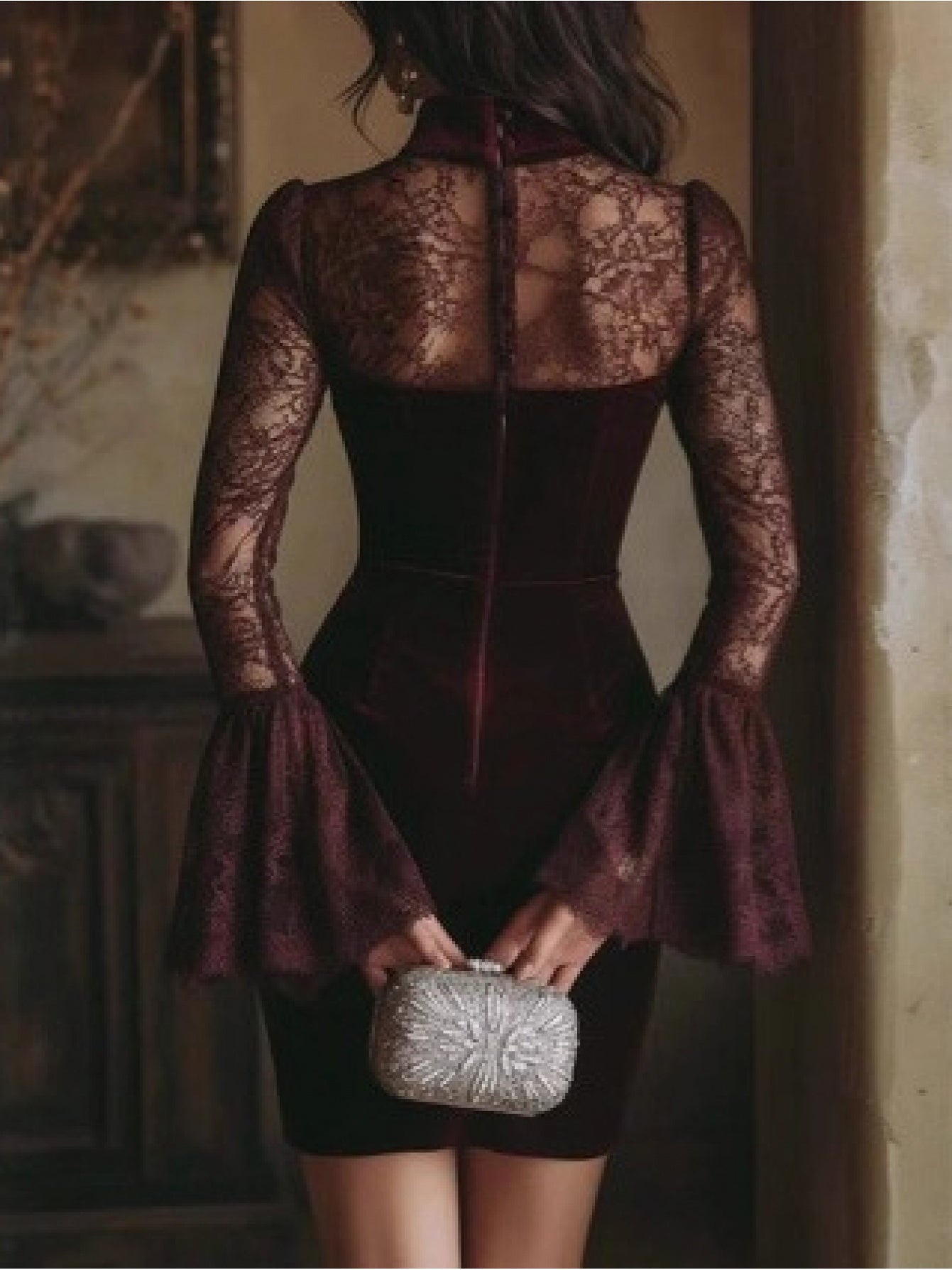 Lace Cutout Panel Party Dress